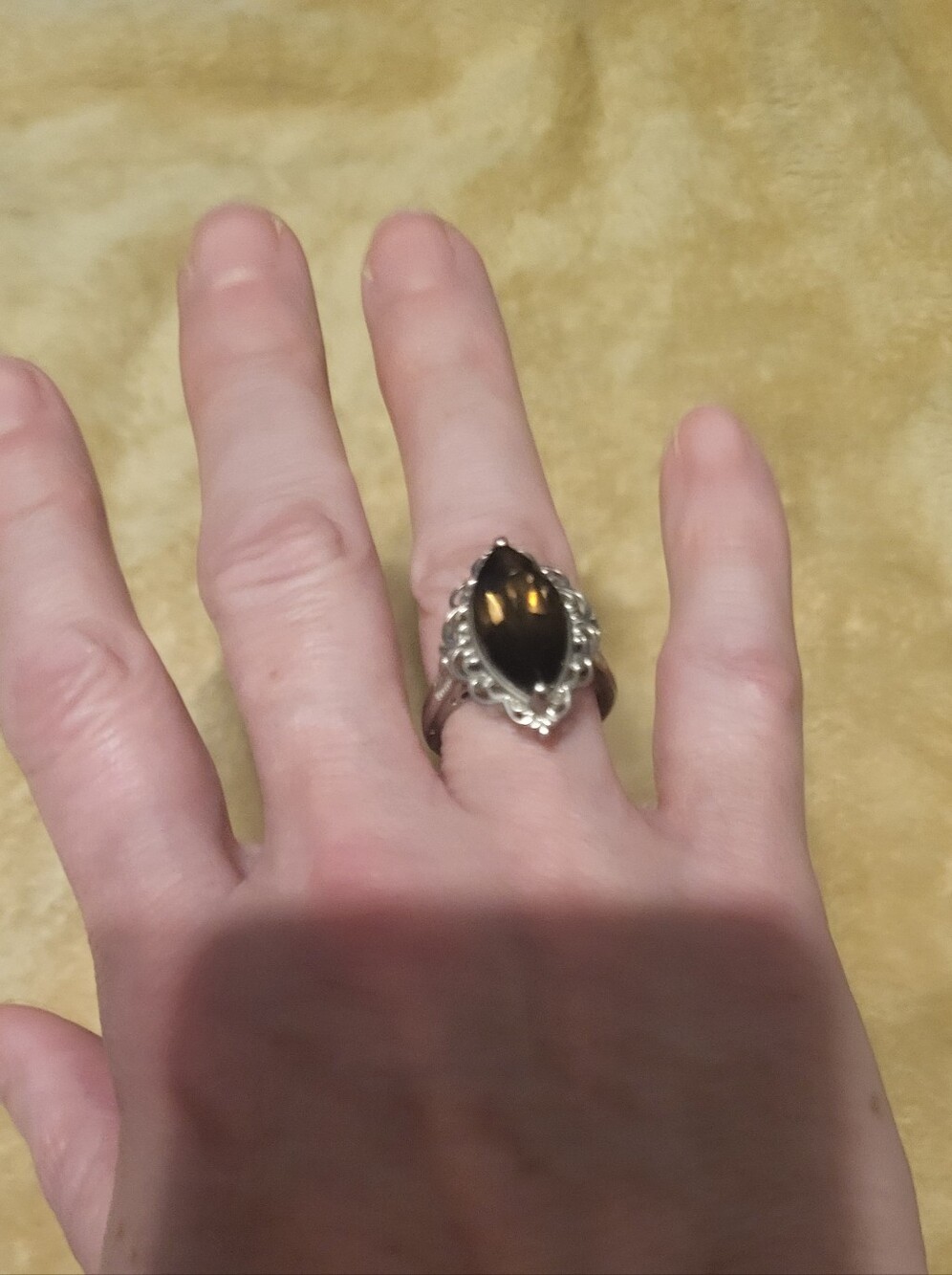 Huge Brazilian Marquise Smoky Quartz Ring In Platinum Over Copper Size 7